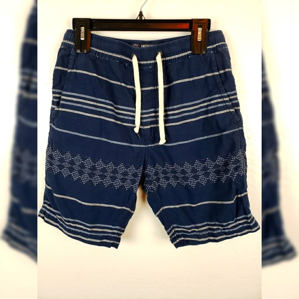American Eagle Cotton Shorts Blue Striped Small